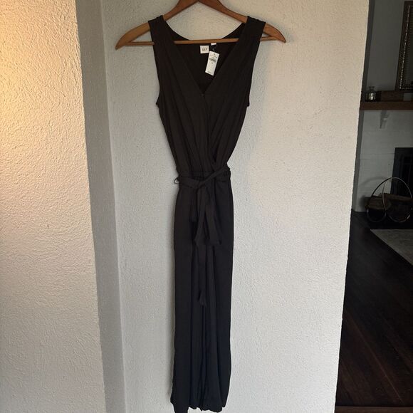 Gap Black Tie Waist Pants Wide Leg Cropped Romper NWT Size XS - Picture 7 of 11